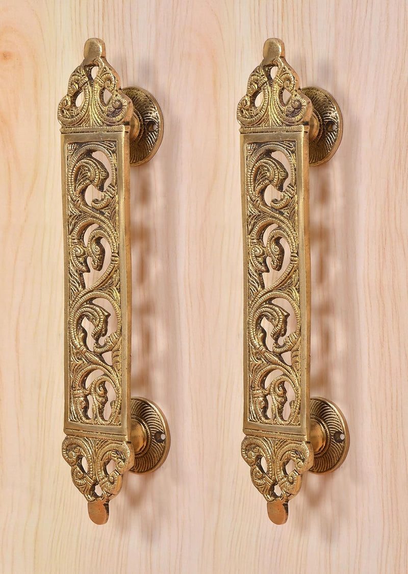 Brass Filigree Flower Main Door Pull Handle Pair (Pack of 2) (Height : 12 inch)