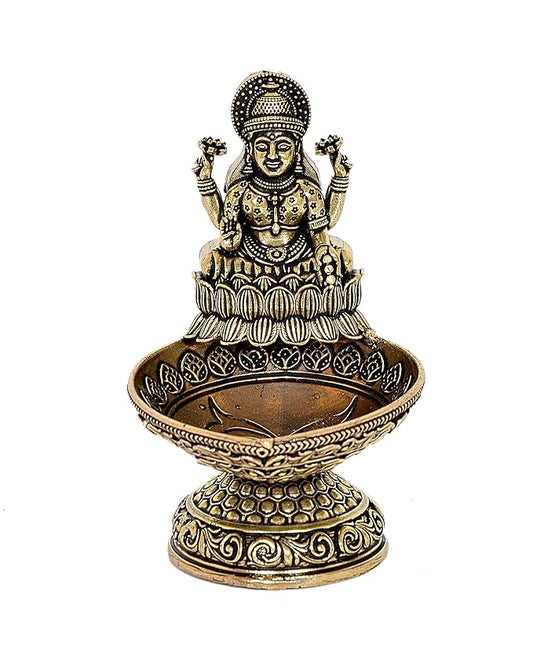 Fine Brass Lakshmi Laxmi Diya Oil Lamp for Diwali Pooja Gift Decoration Showpiece (Height 4 Inch)