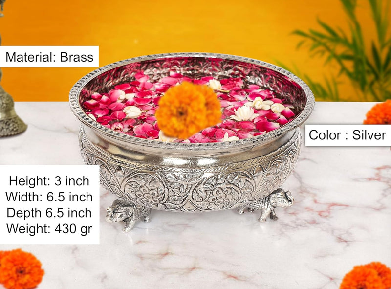 Brass Elephant with Urli Bowl (Height : 3 Inches)