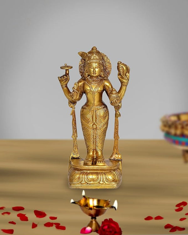 Bhagwan Dhanvantri Brass Idol Statue Figurine for Dhanteras pujan and Home Temple Wealth Golden Height 7.5 Inches Mandir Setting