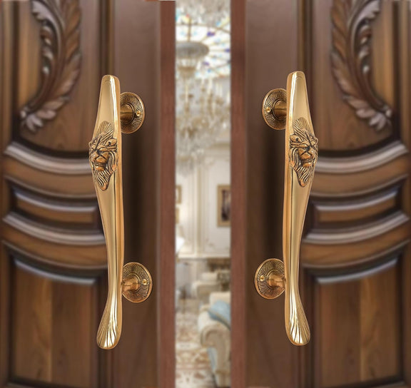 AONA Brass Lion Face Design Main Door Pull Handle Pair (Pack of 2)