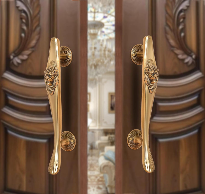 AONA Brass Lion Face Design Main Door Pull Handle Pair (Pack of 2)