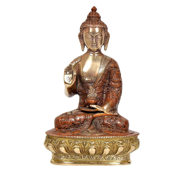 Brass Standing Buddha Abhaya Mudra Idol (Height: 10 Inch) Study Setting