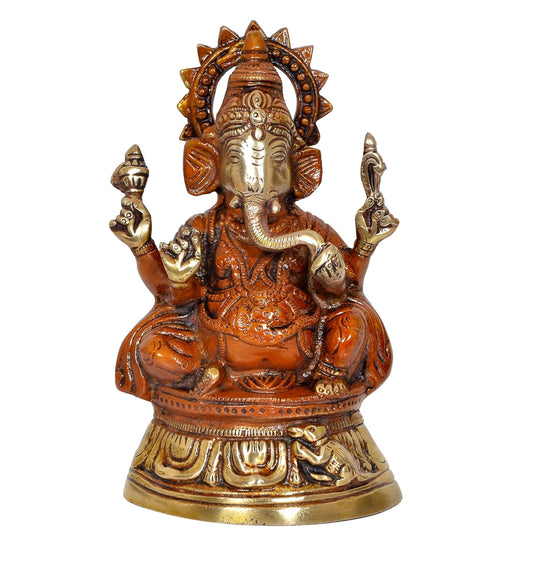 Brass Lord Ganesha Sculpture Hindu Deity (Height 7.5 Inch)