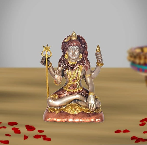 Brass Shiva Shiv Murti Statue Idol with Trident for Home Decor | Height : 7 Inches Mandir Setting