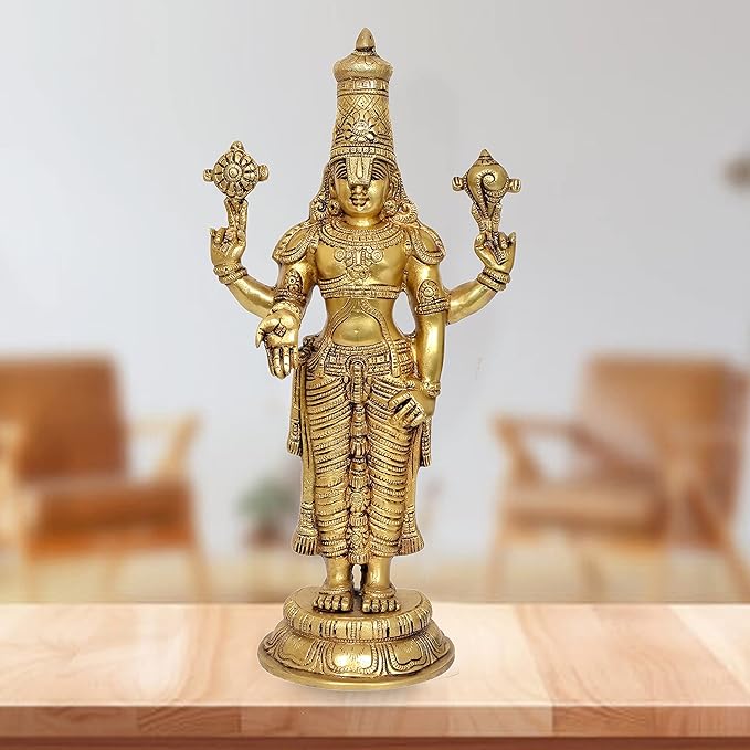Aona brass statue of Lord Venkateswara Tirupati Balaji with a height of 17.5 inches.