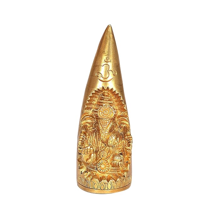 Brass Ganesh Conch Idol Showpiece Golden Height 4.5 Inches Craft Detail