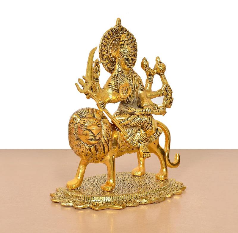Metal Durga Maa with Lion Idol (Height: 10 Inch)