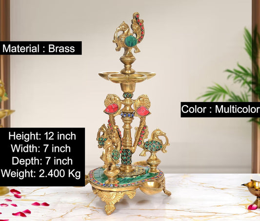 Brass Peacock Oil Lamp Diya Stand (Height 12 Inch)