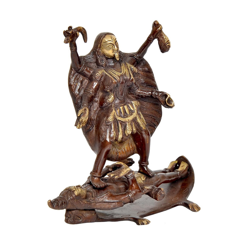Brass Goddess Mahakali Kali MATA Idol Statues with Shivji, for Home Decor Pooja Mandir Temple (Height: 8.5 inch)
