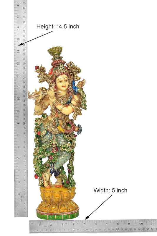 Polyresin Lord Krishna Sculpture Playing Flute (Height 14.5 Inch)