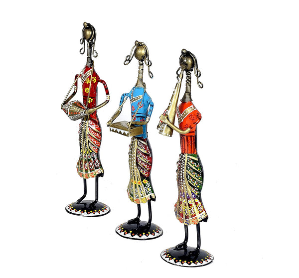 Iron Musician Lady Set of 3 Decorative Showpiece (Height: 12 Inches) Study Setting