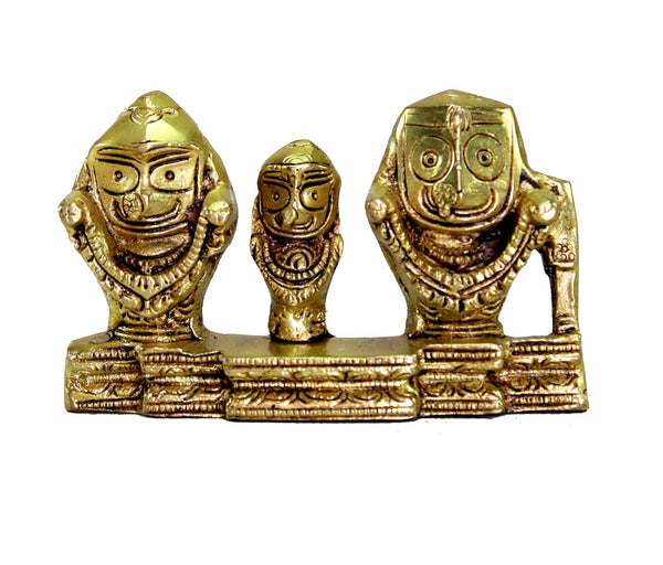 Brass Jagannath Balabhadra Subhadra Idol – Golden Finish Decorative Statue (Height:5.25 Inches) Entryway Setting