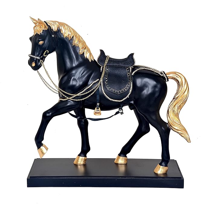 Polyresin Black Royal Horse Statue Showpiece (Height: 19 inches)