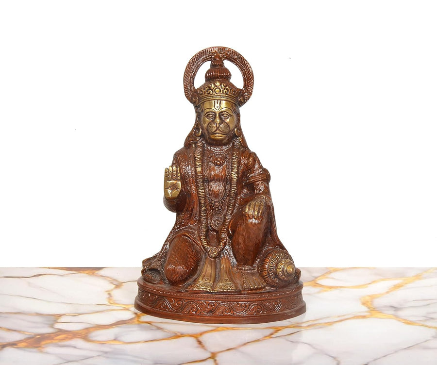 Brass Hanuman JI Sitting in Blessing Statue (Height: 9 Inch) Craft Detail