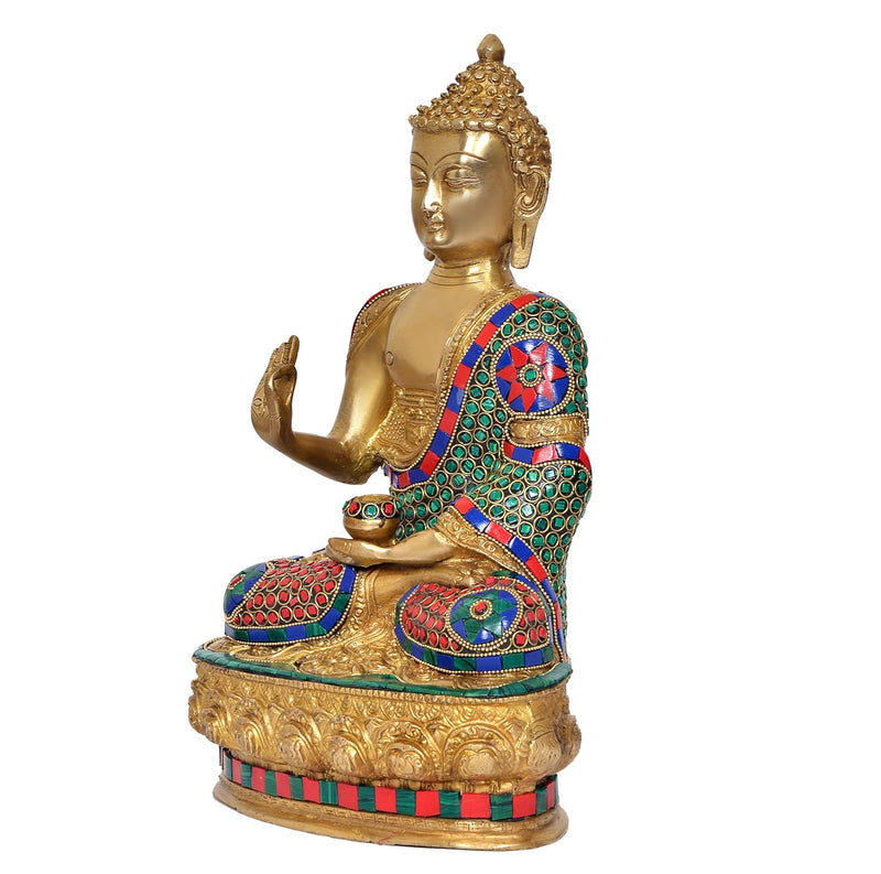 Brass Buddha Statue - Handcrafted Spiritual Decor for Home Decor and Office - Meditating Buddha Idol (Height 12 Inch) (Buddha Multicolor)