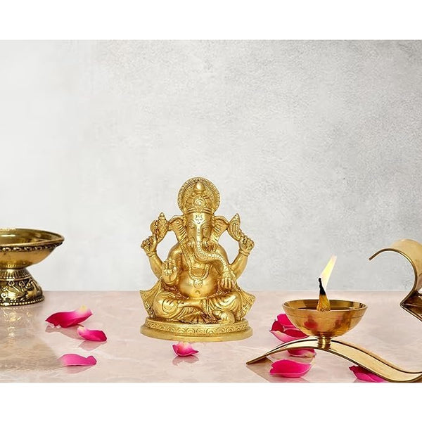 Brass Lord Ganesha Ganpati Idol Vinayak Religious Statue Brass Murti (Height 5.5 Inch) Mandir Setting