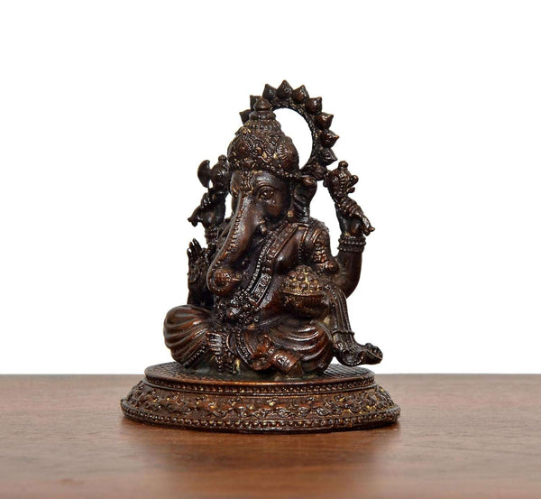 Superfine Brass Lord Ganesha Murti (Height: 2.5 Inch) Study Setting