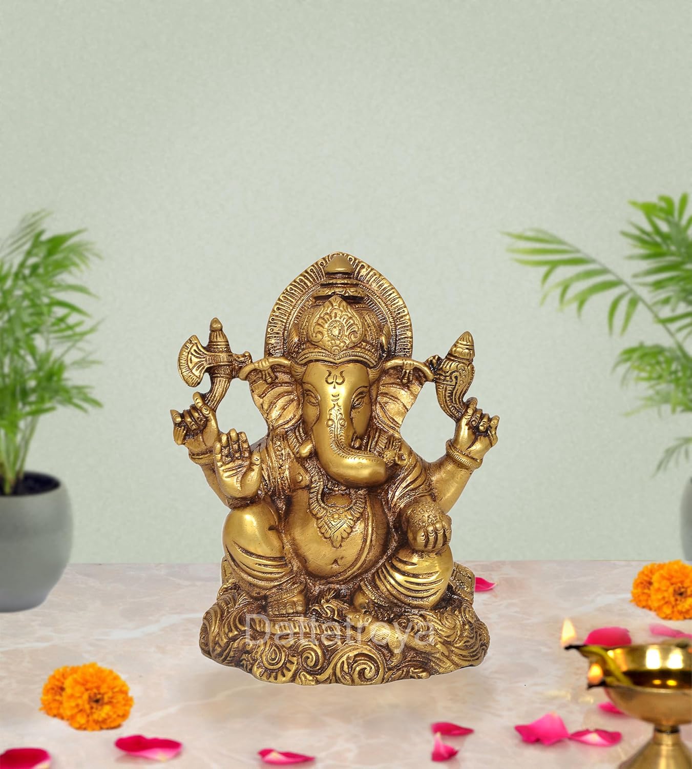 Natural Brass Ganesha Statue (Height : 6 inch)