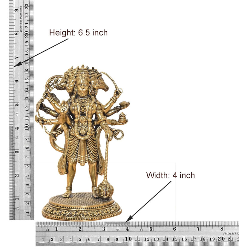 Brass Standing Panchamukhi Hanuman Idol (Height 6.5 Inch)