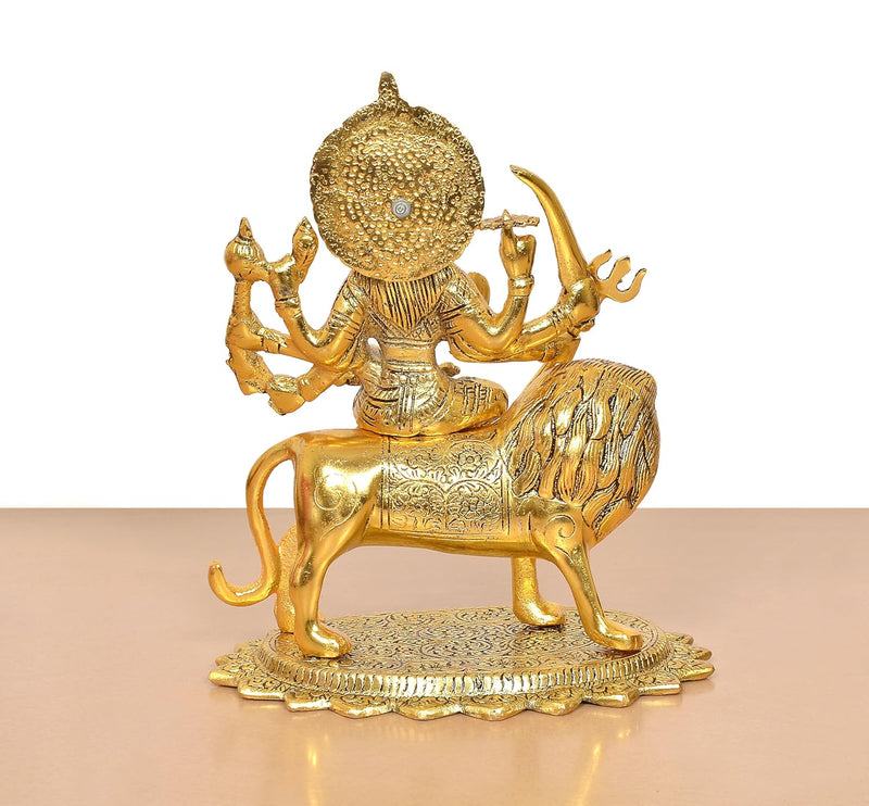 Metal Durga Maa with Lion Idol (Height: 10 Inch)