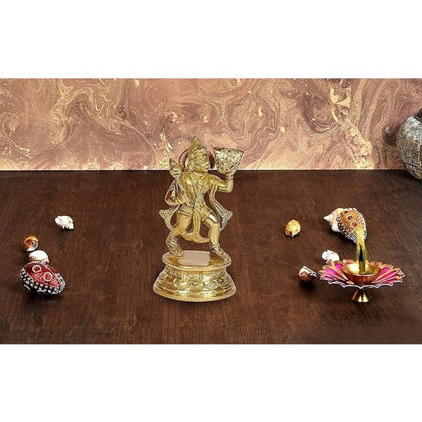 Brass Mahabali Hanuman with Sanjeevani Parvat Idol Height 4.5 Inches Mandir Setting