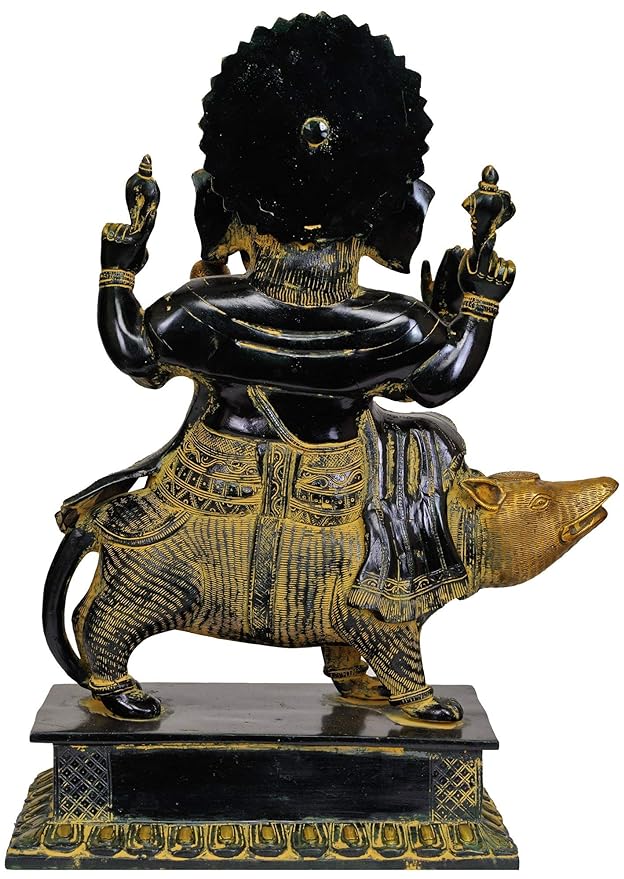 Brass Bhagwan Ganesha Seated on Rat idol (Height 18.5 Inches) Craft Detail