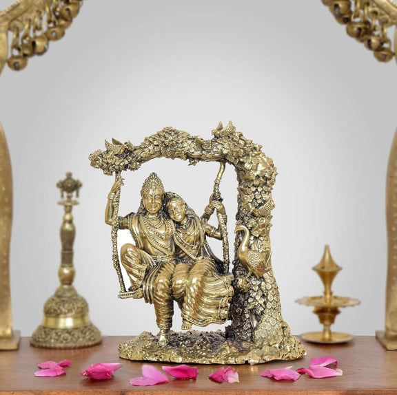 AONA Bronze Radha Krishna on Jhula Swing Idol Super fine detailing