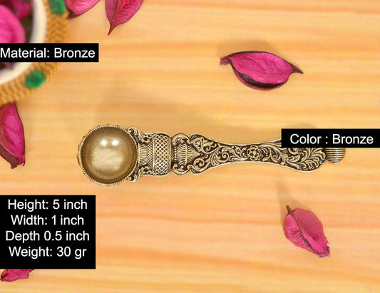 Bronze Anchmani Pooja Spoon for Hawan Kund Samagri (Height 5 Inch)