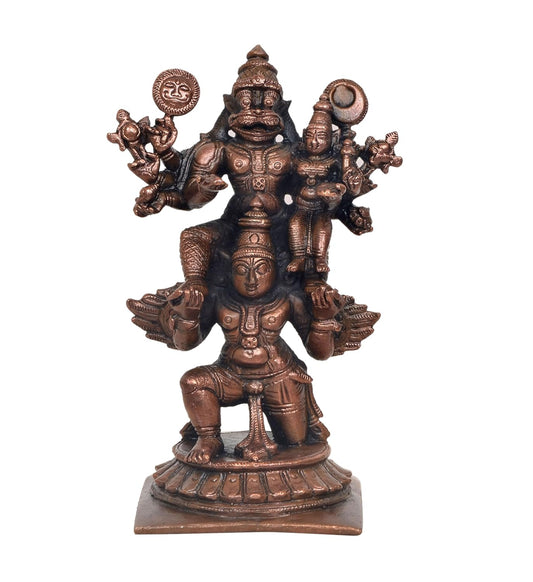 Copper Laxmi Narasimha Swamy on Garuda Idol (Height: 5 Inch)