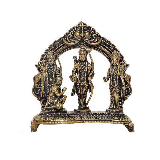 Superfine Brass Ram Darbar with Sita Lakshman Hanuman Bronze Finish Statue, for Home Decor Pooja Mandir (Height 4 inch)