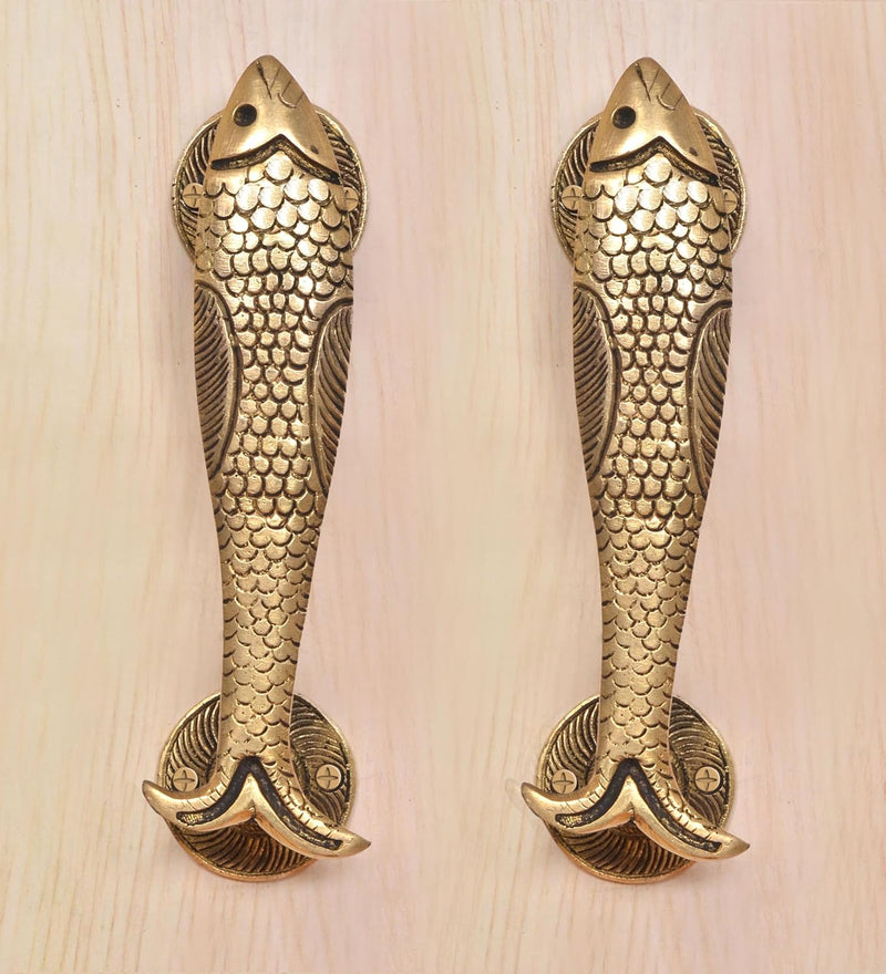 Brass Fish Design Door Handle Pair (Pack of 2) (Height : 7.5 inch)