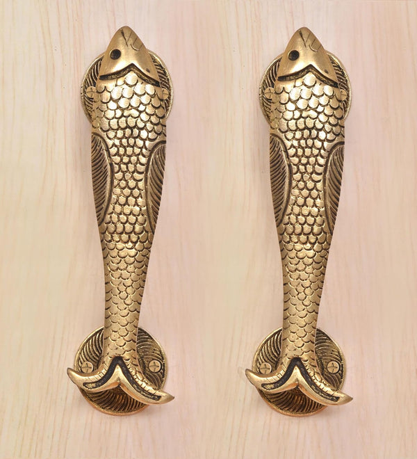 Brass Fish Design Door Handle Pair (Pack of 2) (Height : 7.5 inch) Study Setting