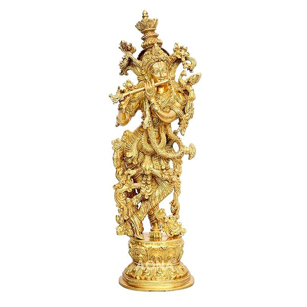 Brass Murli Manohar Krishna Statue (Height 14 Inches) Mandir Setting