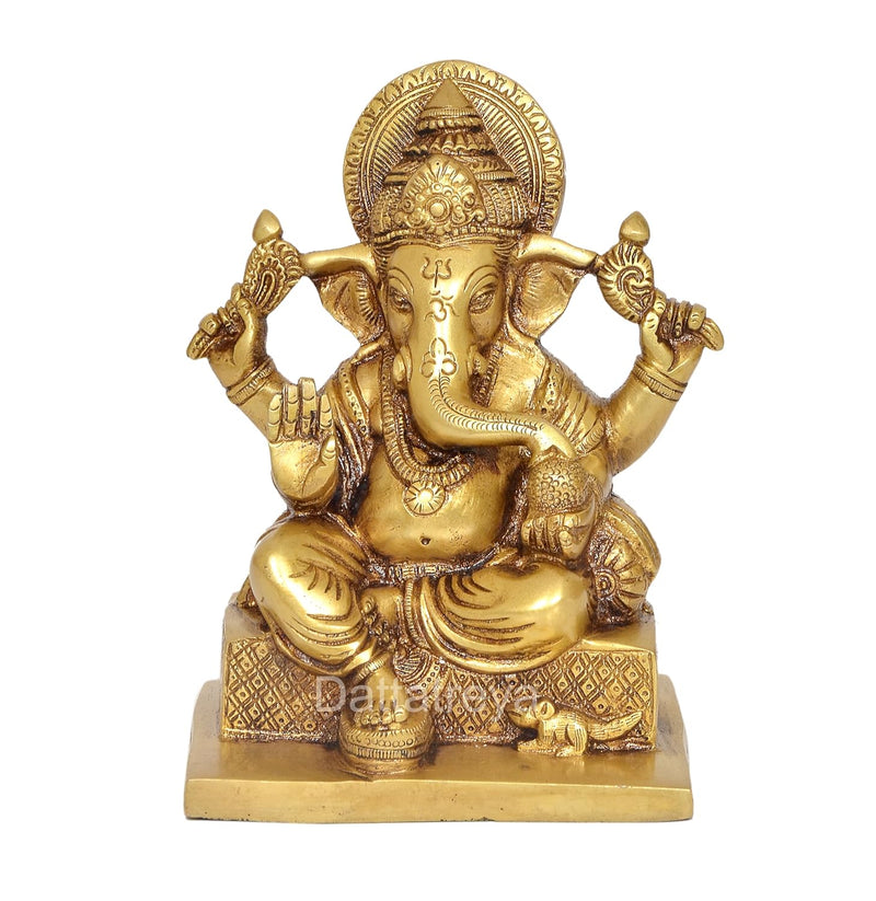 Brass Lord Ganesha Sculpture for Home Office Mandir (Height 7 Inch)