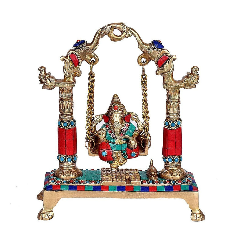 Brass Lord Ganesha on a Swing (Height 8.5 Inches)
