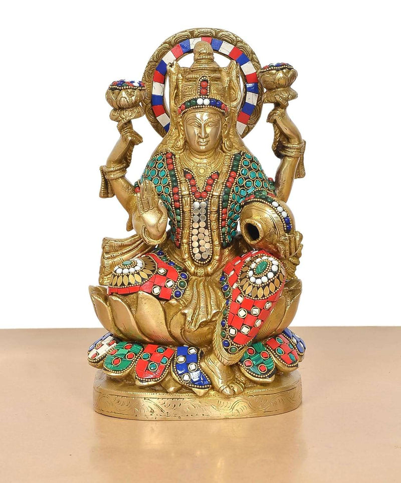 Brass Lakshmi Idol with Pot of Money (Height: 12.5 Inch)