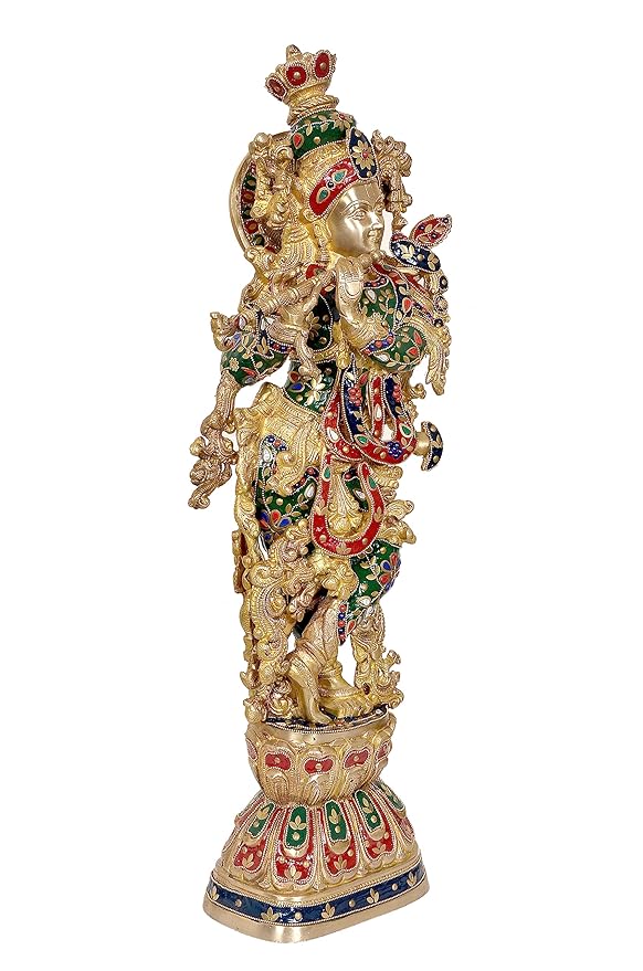Brass Krishna Murti for Home Decor (Height: 30 Inches) Study Setting