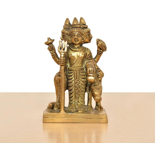Brass Trimurti Brahma Vishnu Mahesh Idol (Height 4.5 Inch) Study Setting