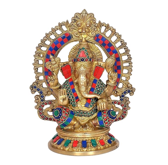 Brass Ganesha Ganesh Murti Statue Idol for Home Shop Office, Height : 10 inch Craft Detail