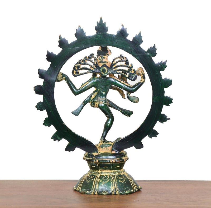 Brass Natraj Lord Shiva Dancing (Height: 9 inch) (Multigreen)