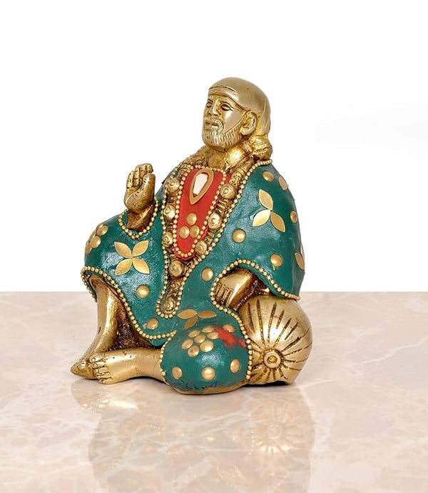 Brass Shirdi Sai Baba Statue Idol Sai Baba Religious Statue (Height: 5 Inch) Study Setting