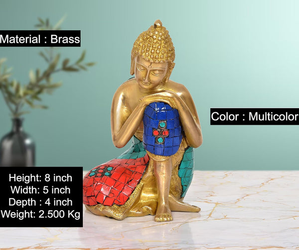 Brass Buddha Idol Sitting (Height: 8 inch) Entryway Setting