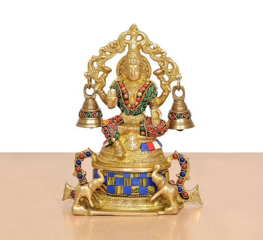 Brass Goddess Lakshmi Sitting Statue (Height: 8 Inch)