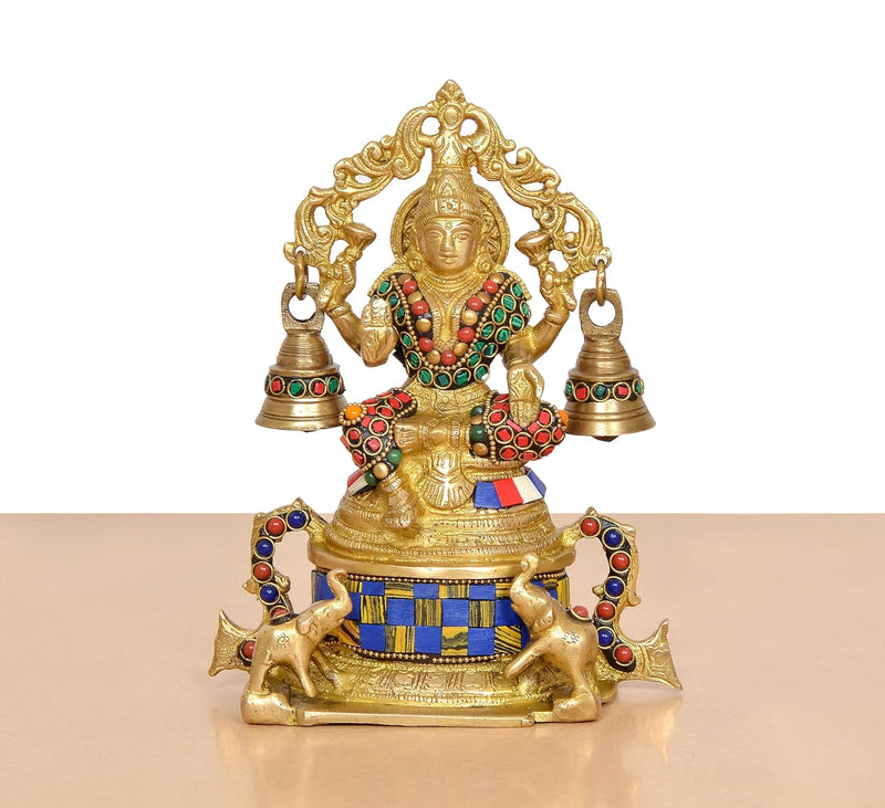 Brass Goddess Lakshmi Sitting Statue (Height: 8 Inch)