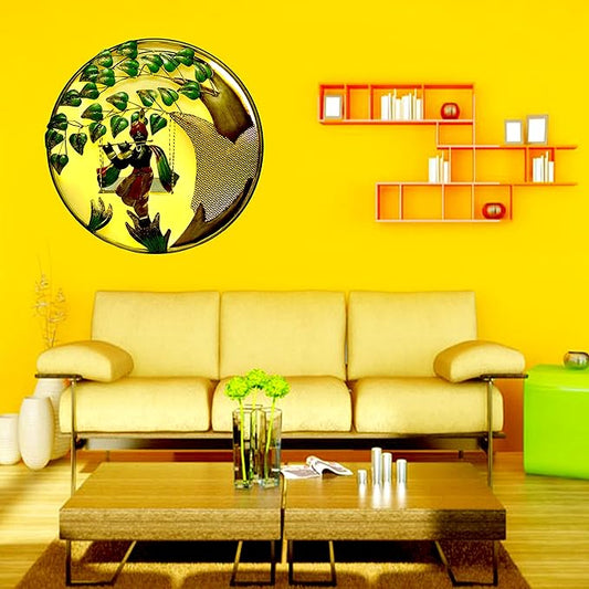 Iron Krishna on Swing Wall Hanging with LED Light (Height: 25 Inches)