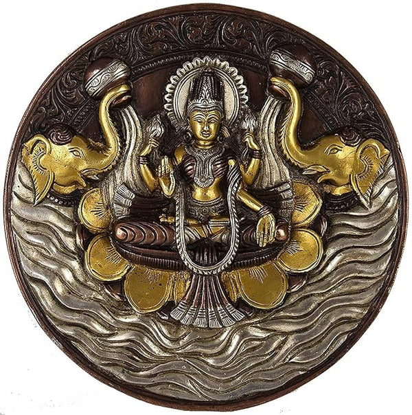 Brass Goddess Lakshmi Wall Hanging Plate, Height 7.5 Inches Study Setting