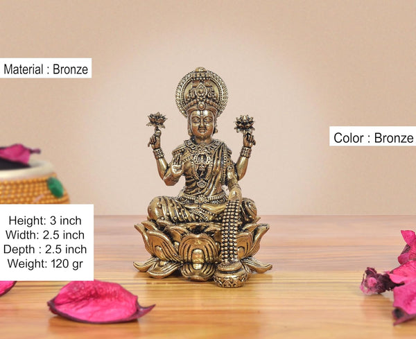Superfine Brass Goddess Lakshmi on Lotus Murti (Height 3 Inch) Entryway Setting