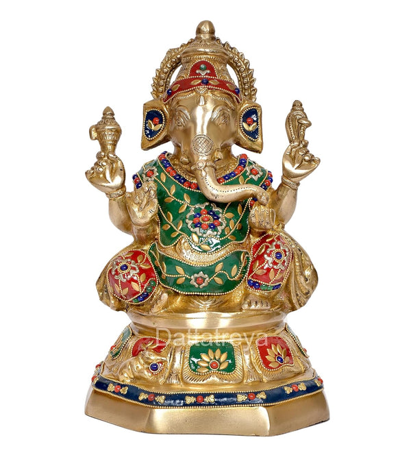 Brass Ganesh Statue Handcrafted Lord Ganesha Idol for Home Decor and Pooja Hindu God Ganapati Figurine (Height 11 Inch) Entryway Setting