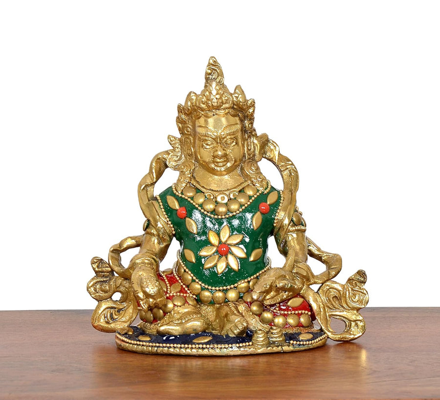Brass Kubera God of Wealth Kuber Kuberan Protector of The World Antique Statue Murti Statue (Height: 5 Inch) Craft Detail